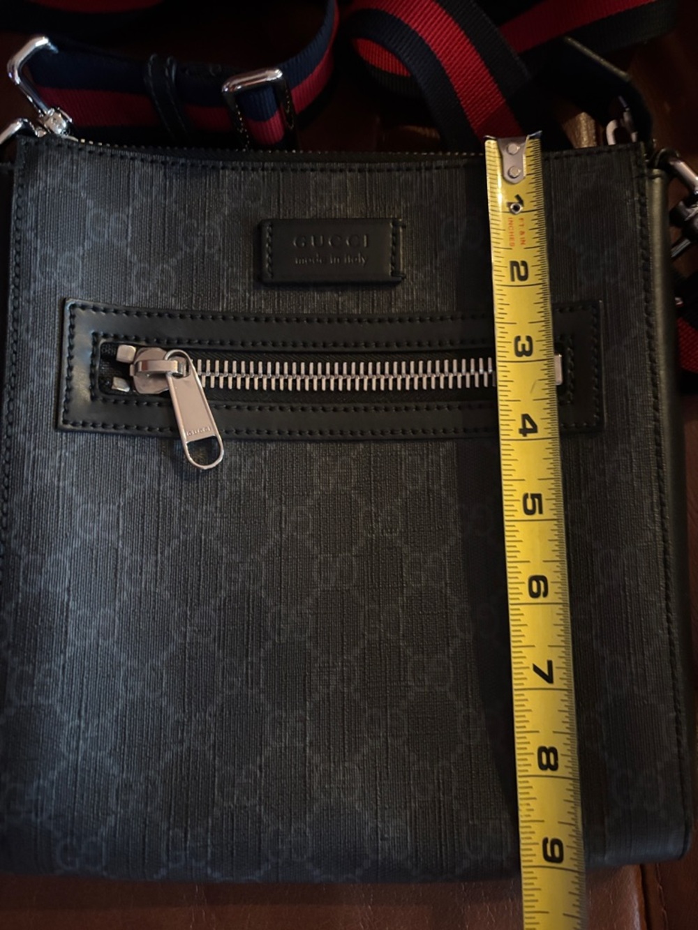 Gucci Black GG Monogram Crossbody with Red and Navy Web Strap - Picture 6 of 7
